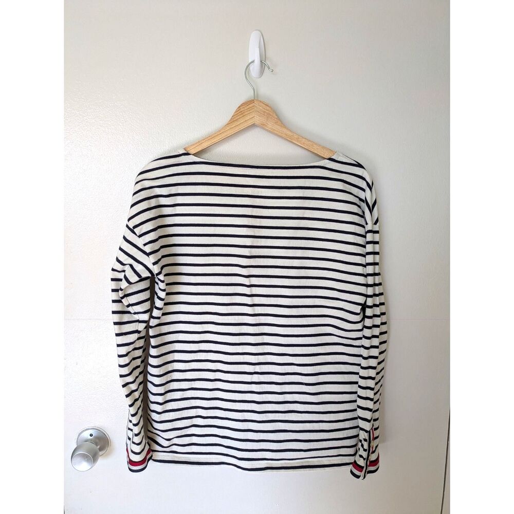 Medium Petite Boatneck White Navy Blue Rhone Stripe Talbots Long Sleeve Shirt - Picture 4 of 7